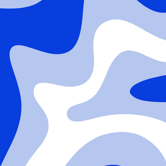 Retro Liquid Swirl Abstract Pattern Square in Royal Blue, Light Blue, and White Coffee Mug Gallery Image 2