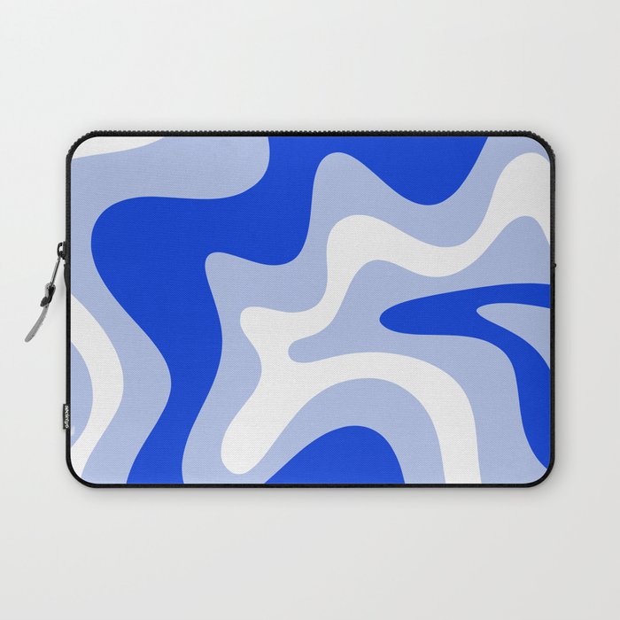 Retro Liquid Swirl Abstract Pattern Square in Royal Blue, Light Blue, and White Laptop Sleeve Gallery Image 1