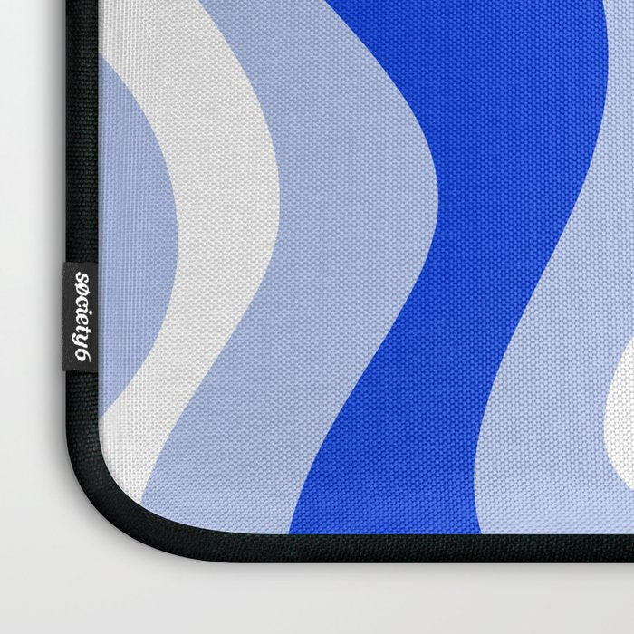 Retro Liquid Swirl Abstract Pattern Square in Royal Blue, Light Blue, and White Laptop Sleeve Gallery Image 3