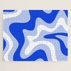Retro Liquid Swirl Abstract Pattern Square in Royal Blue, Light Blue, and White Jigsaw Puzzle Gallery Image 1