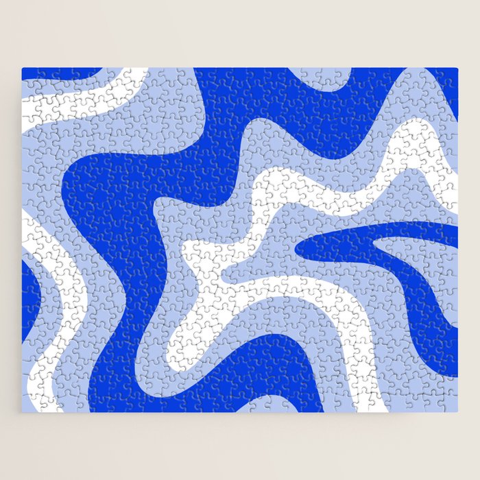 Retro Liquid Swirl Abstract Pattern Square in Royal Blue, Light Blue, and White Jigsaw Puzzle Gallery Image 1