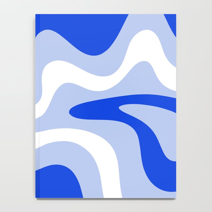 Retro Liquid Swirl Abstract Pattern Square in Royal Blue, Light Blue, and White Notebook Gallery Image 4