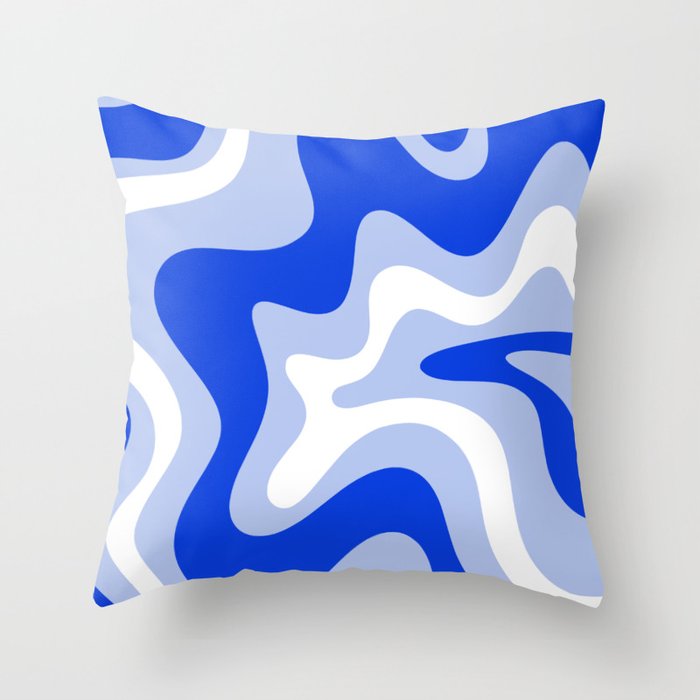 Retro Liquid Swirl Abstract Pattern Square in Royal Blue, Light Blue, and White Throw Pillow Gallery Image 6