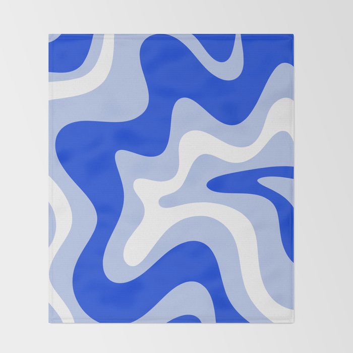Retro Liquid Swirl Abstract Pattern Square in Royal Blue, Light Blue, and White Throw Blanket Gallery Image 2