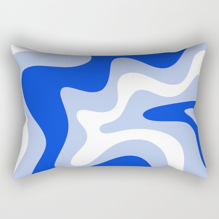 Retro Liquid Swirl Abstract Pattern Square in Royal Blue, Light Blue, and White Rectangular Pillow Gallery Image 2