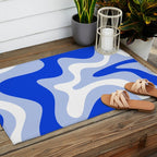 Retro Liquid Swirl Abstract Pattern Square in Royal Blue, Light Blue, and White Outdoor Rug Gallery Image 2