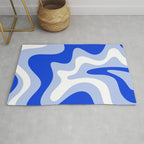 Retro Liquid Swirl Abstract Pattern Square in Royal Blue, Light Blue, and White Rug Gallery Image 1