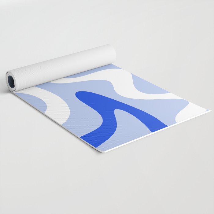 Retro Liquid Swirl Abstract Pattern Square in Royal Blue, Light Blue, and White Yoga Mat Gallery Image 2