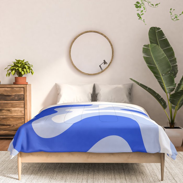 Retro Liquid Swirl Abstract Pattern Square in Royal Blue, Light Blue, and White Comforter Gallery Image 3