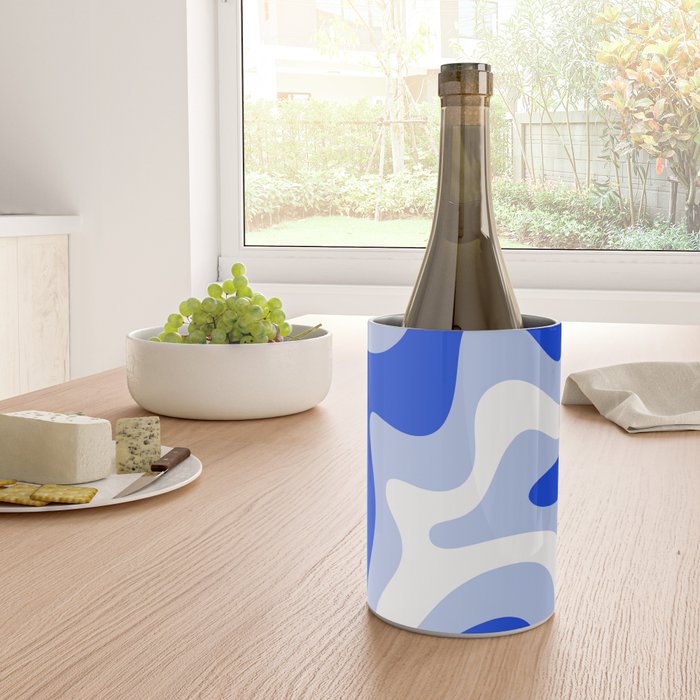 Retro Liquid Swirl Abstract Pattern Square in Royal Blue, Light Blue, and White Wine Chiller Gallery Image 4