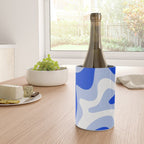 Retro Liquid Swirl Abstract Pattern Square in Royal Blue, Light Blue, and White Wine Chiller Gallery Image 4