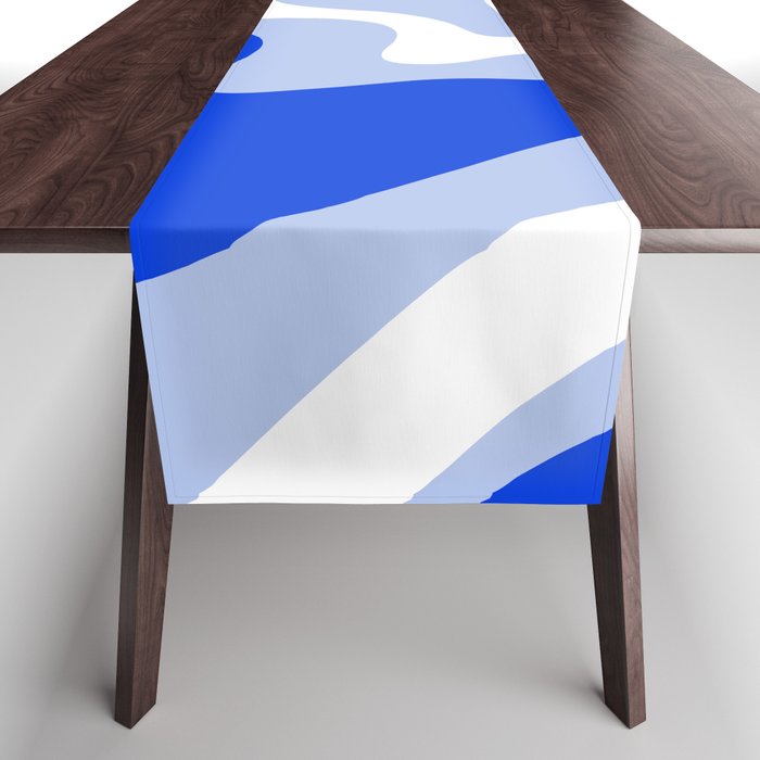 Retro Liquid Swirl Abstract Pattern Square in Royal Blue, Light Blue, and White Table Runner Gallery Image 1