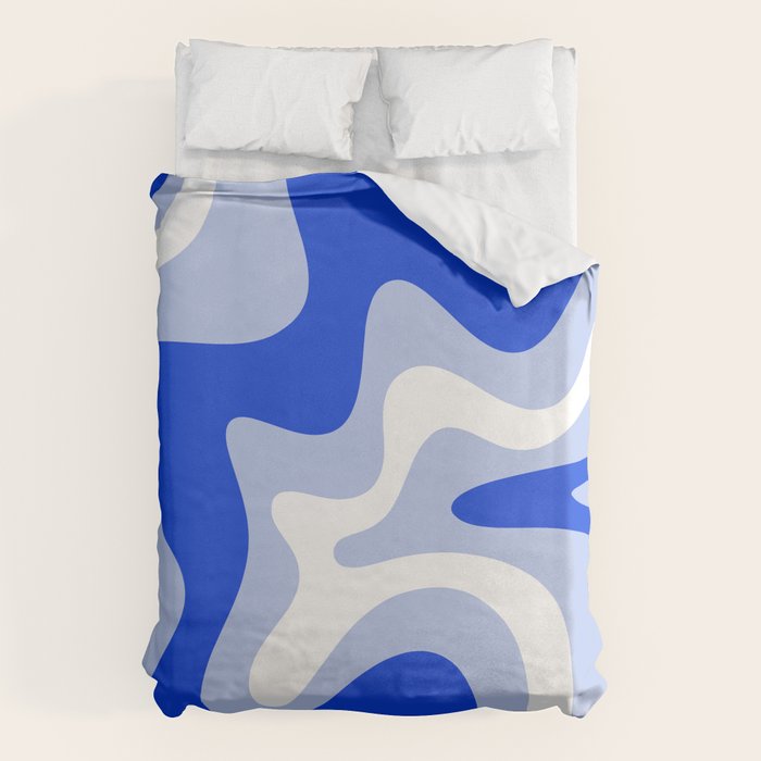 Retro Liquid Swirl Abstract Pattern Square in Royal Blue, Light Blue, and White Duvet Cover Gallery Image 6