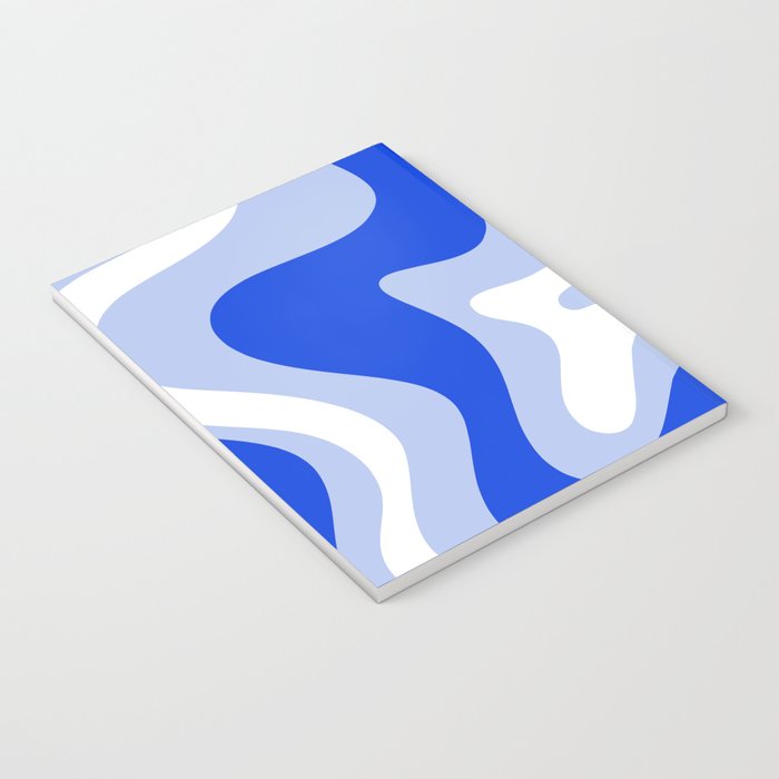 Retro Liquid Swirl Abstract Pattern Square in Royal Blue, Light Blue, and White Notebook Gallery Image 3
