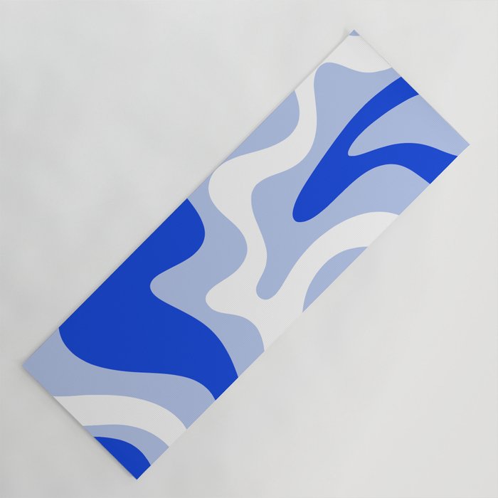 Retro Liquid Swirl Abstract Pattern Square in Royal Blue, Light Blue, and White Yoga Mat Gallery Image 1