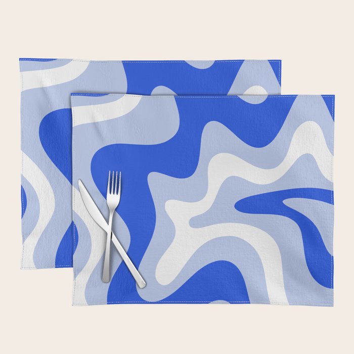 Retro Liquid Swirl Abstract Pattern Square in Royal Blue, Light Blue, and White Placemat Gallery Image 1