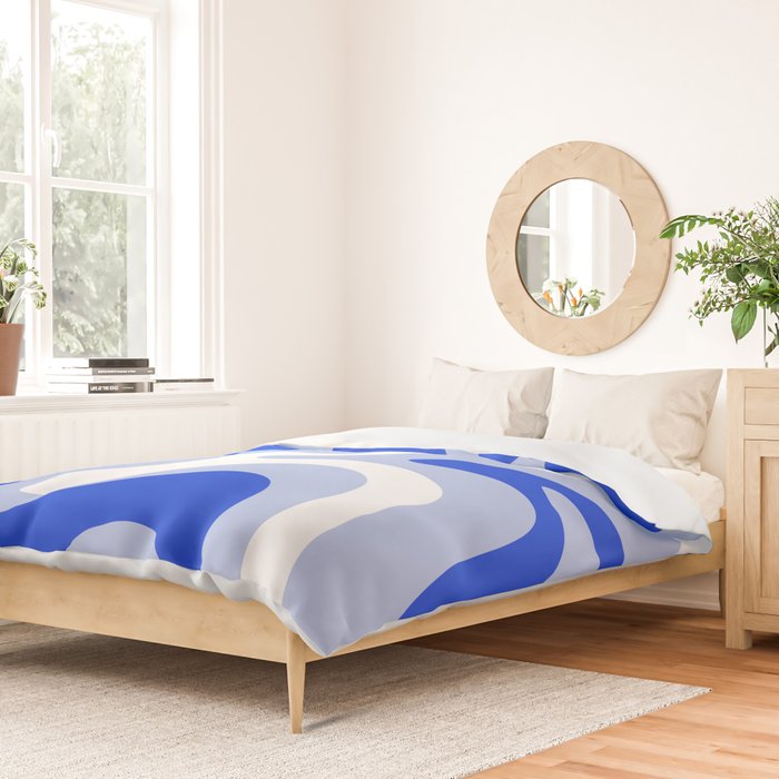 Retro Liquid Swirl Abstract Pattern Square in Royal Blue, Light Blue, and White Duvet Cover Gallery Image 2