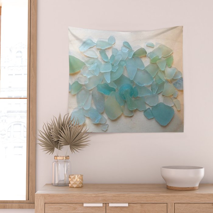 Ocean Hue Sea Glass Wall Tapestry Gallery Image 2