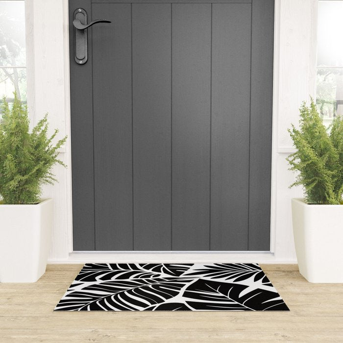 Leafy Calm Charm Black And White Simplicity Welcome Mat Gallery Image 3