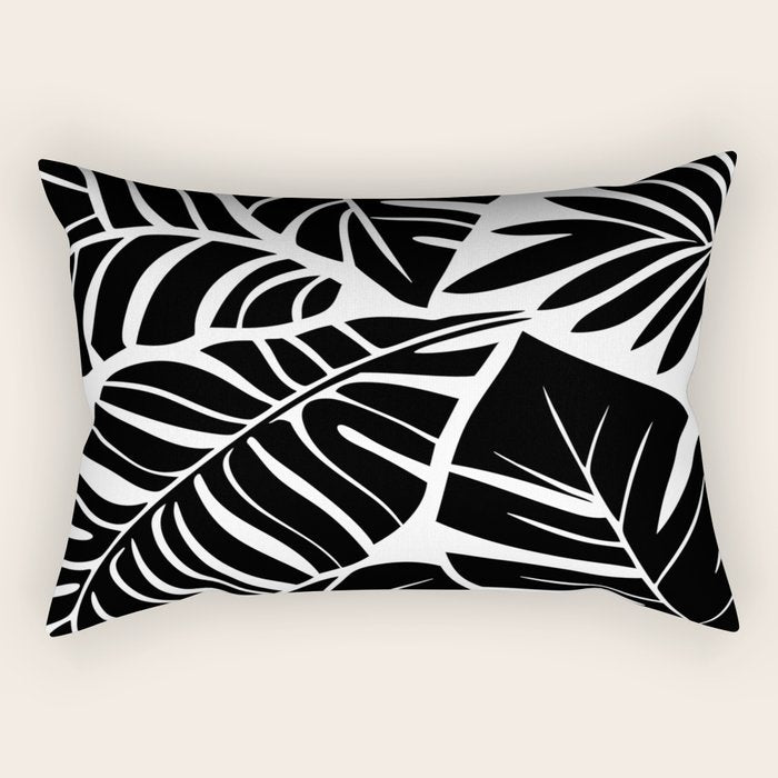 Leafy Calm Charm Black And White Simplicity Rectangular Pillow Gallery Image 1
