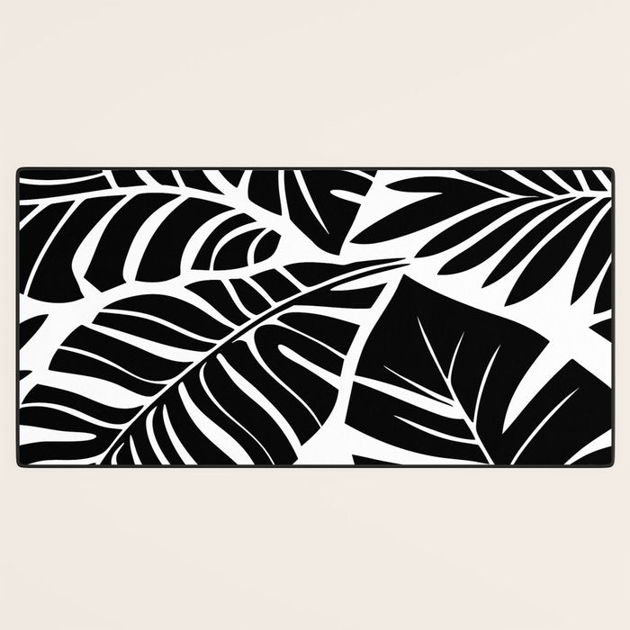 Leafy Calm Charm Black And White Simplicity Desk Mat Gallery Image 3
