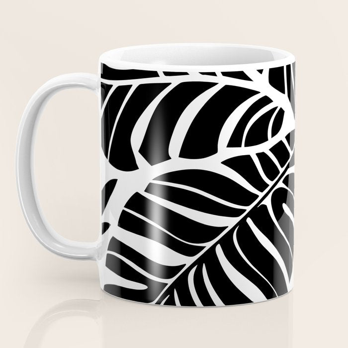 Leafy Calm Charm Black And White Simplicity Coffee Mug Gallery Image 3
