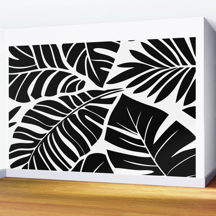 Leafy Calm Charm Black And White Simplicity Wall Mural Gallery Image 2