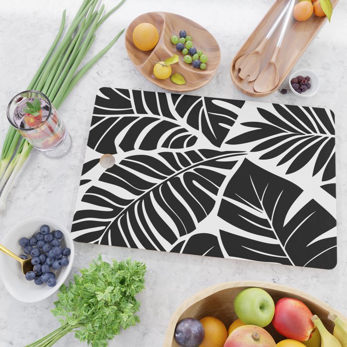 Leafy Calm Charm Black And White Simplicity Cutting Board Gallery Image 2