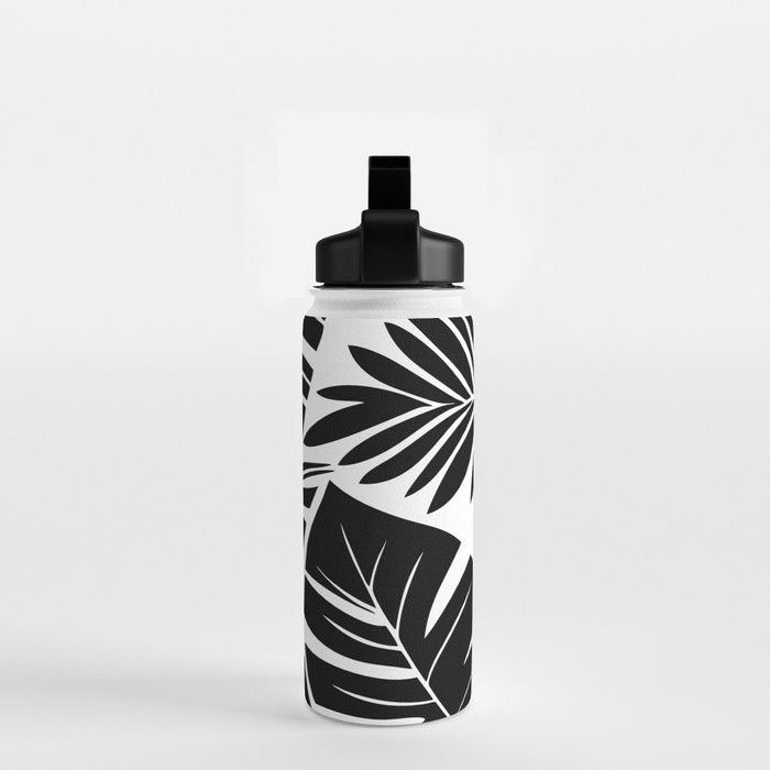 Leafy Calm Charm Black And White Simplicity Water Bottle Gallery Image 2