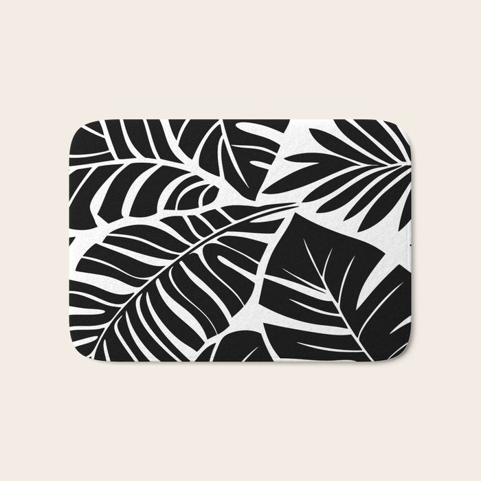 Leafy Calm Charm Black And White Simplicity Bath Mat Gallery Image 1