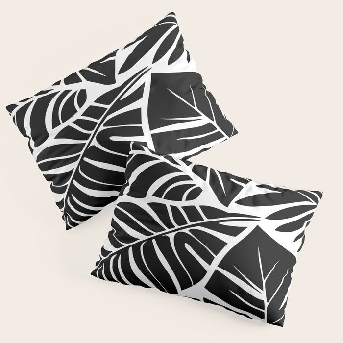 Leafy Calm Charm Black And White Simplicity Pillow Sham Gallery Image 1