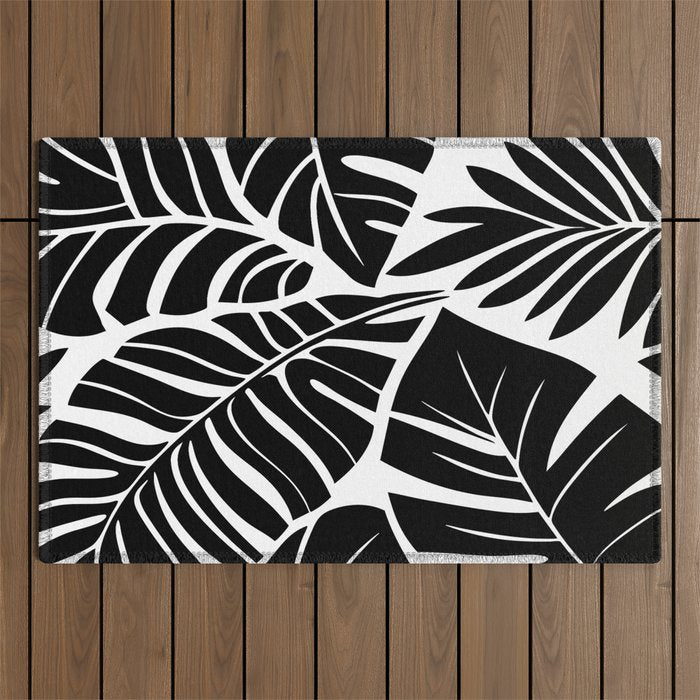 Leafy Calm Charm Black And White Simplicity Outdoor Rug Gallery Image 1