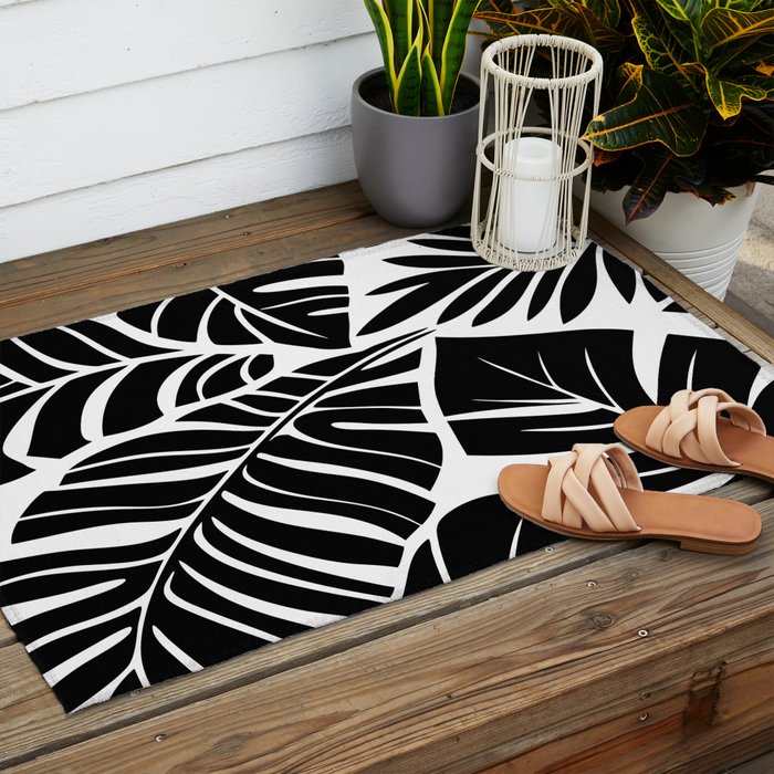 Leafy Calm Charm Black And White Simplicity Outdoor Rug Gallery Image 2
