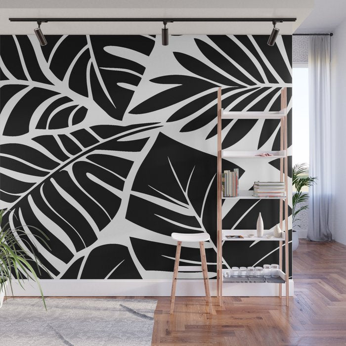 Leafy Calm Charm Black And White Simplicity Wall Mural Gallery Image 1