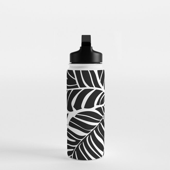 Leafy Calm Charm Black And White Simplicity Water Bottle Gallery Image 3
