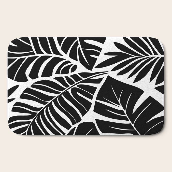 Leafy Calm Charm Black And White Simplicity Bath Mat Gallery Image 2