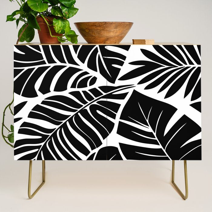 Leafy Calm Charm Black And White Simplicity Credenza Gallery Image 1