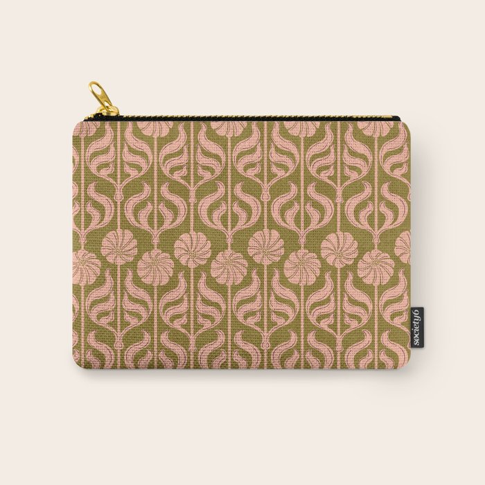 Hand-Drawn Pink And Olive Green Botanical Floral Pattern Carry All Pouch Gallery Image 1