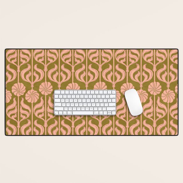 Hand-Drawn Pink And Olive Green Botanical Floral Pattern Desk Mat Gallery Image 1