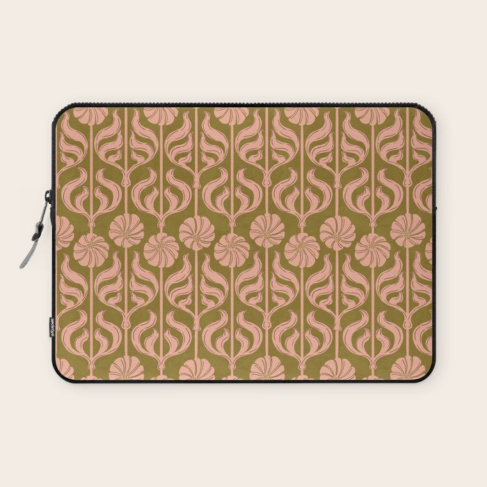 Hand-Drawn Pink And Olive Green Botanical Floral Pattern Laptop Sleeve Gallery Image 1