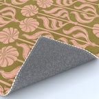 Hand-Drawn Pink And Olive Green Botanical Floral Pattern Rug Gallery Image 4
