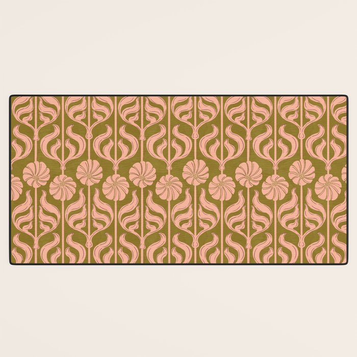 Hand-Drawn Pink And Olive Green Botanical Floral Pattern Desk Mat Gallery Image 3