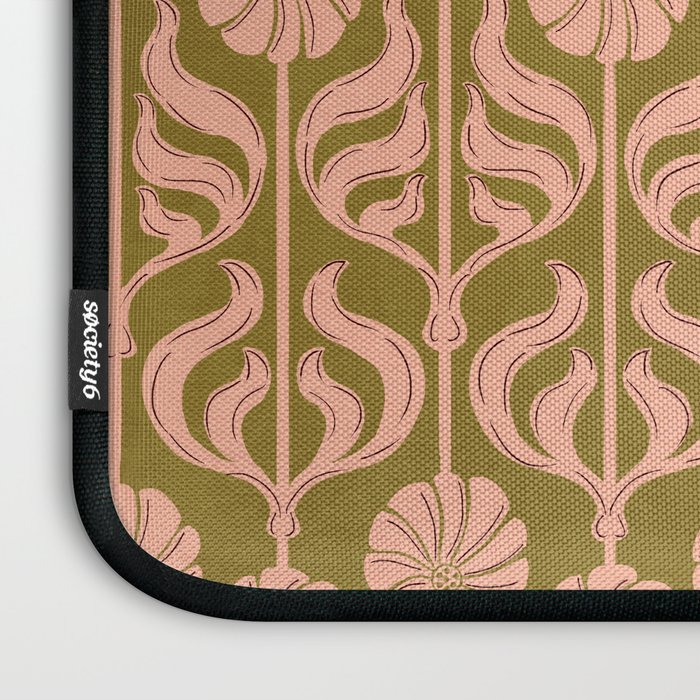 Hand-Drawn Pink And Olive Green Botanical Floral Pattern Laptop Sleeve Gallery Image 3