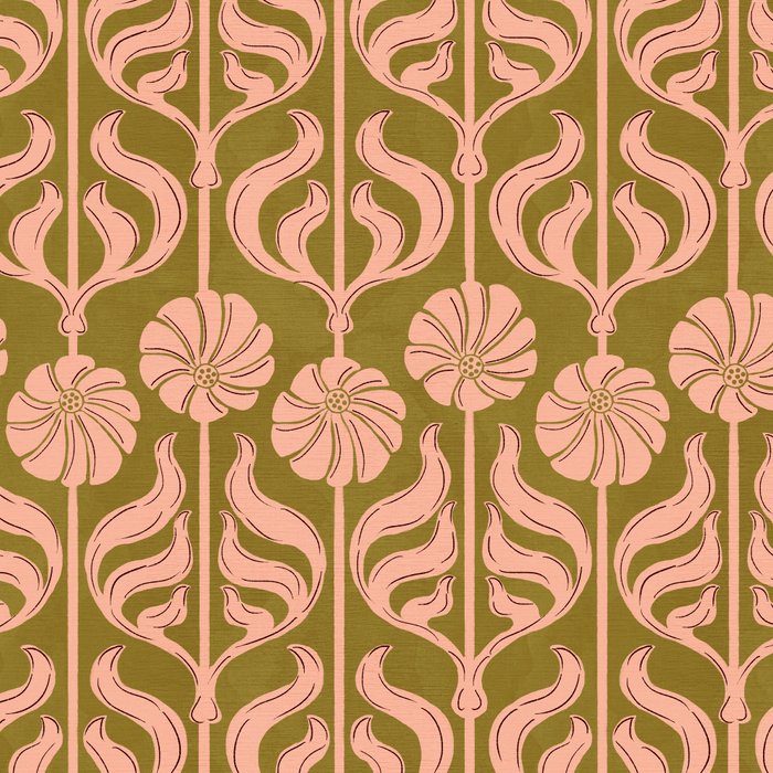 Hand-Drawn Pink And Olive Green Botanical Floral Pattern Coffee Mug Gallery Image 2