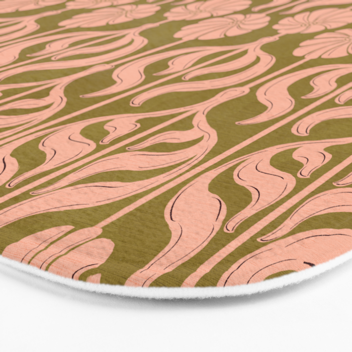 Hand-Drawn Pink And Olive Green Botanical Floral Pattern Bath Mat Gallery Image 3