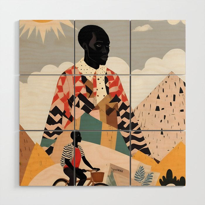Virat Roop, Unimaginable Power God Divine Collage, Outdoors Adventure Travel Mountains, Nature Landscape Black Person Cycling Graphic Wood Wall Art Gallery Image 1