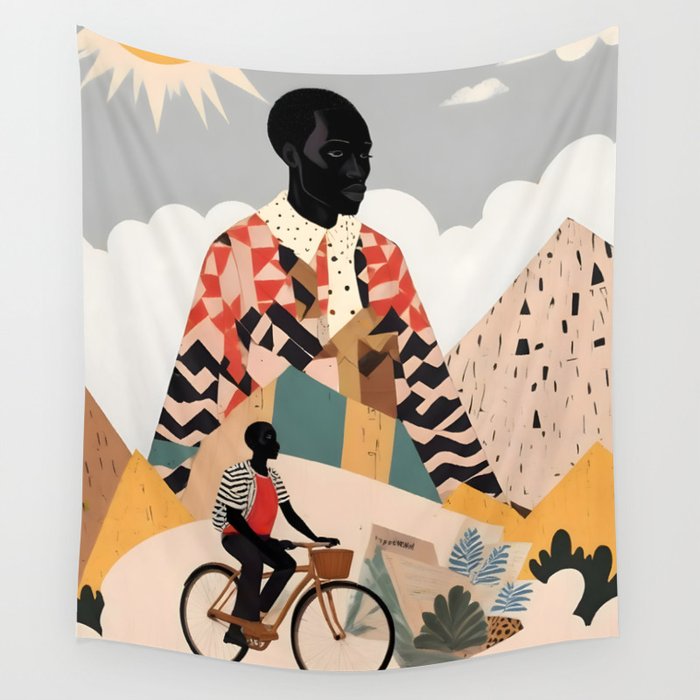 Virat Roop, Unimaginable Power God Divine Collage, Outdoors Adventure Travel Mountains, Nature Landscape Black Person Cycling Graphic Wall Tapestry Gallery Image 1