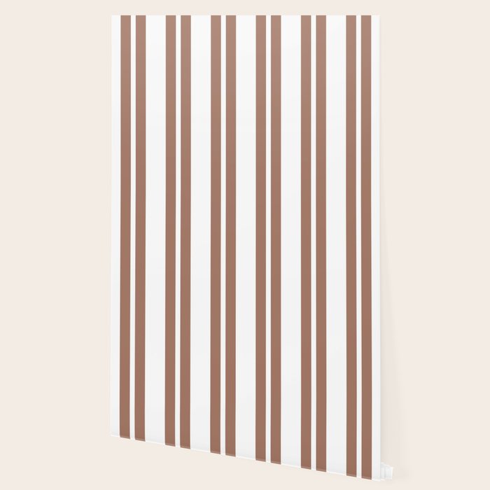 Classic Double Stripes Mocha Brown and White Vertical Stripe Pattern Wallpaper Gallery Image 2