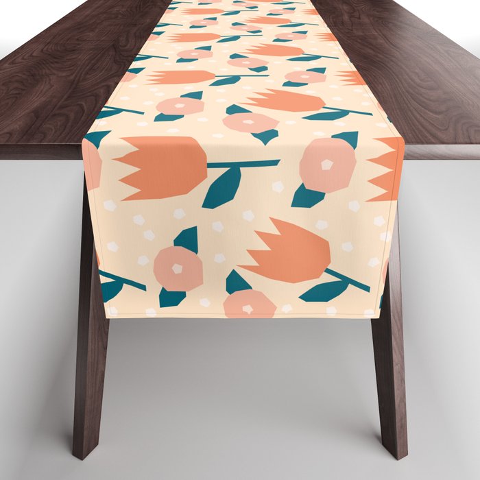 Papercut style pink and orange flowers Table Runner Gallery Image 1