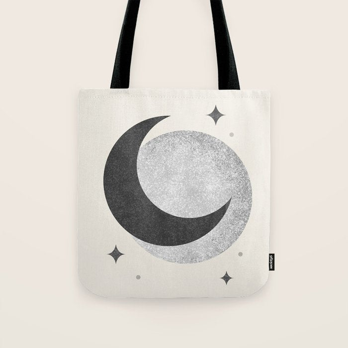 Moon Sparkle BW - Celestial Tote Bag Gallery Image 1